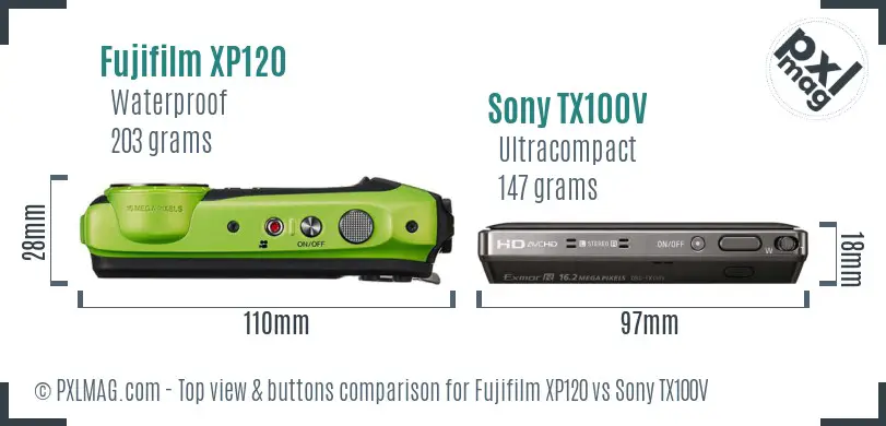 Fujifilm XP120 vs Sony TX100V top view buttons comparison