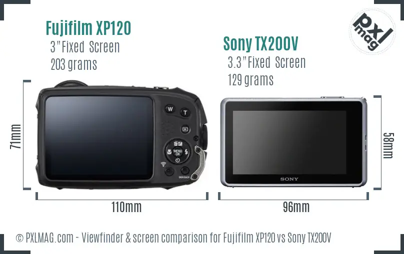 Fujifilm XP120 vs Sony TX200V Screen and Viewfinder comparison