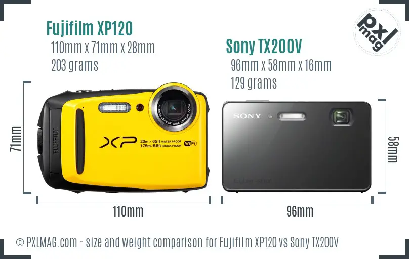 Fujifilm XP120 vs Sony TX200V size comparison