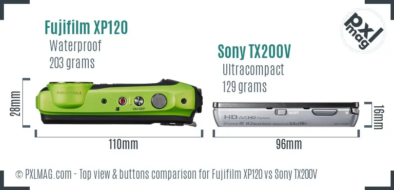 Fujifilm XP120 vs Sony TX200V top view buttons comparison