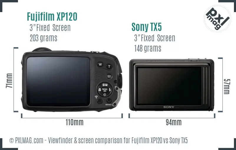Fujifilm XP120 vs Sony TX5 Screen and Viewfinder comparison