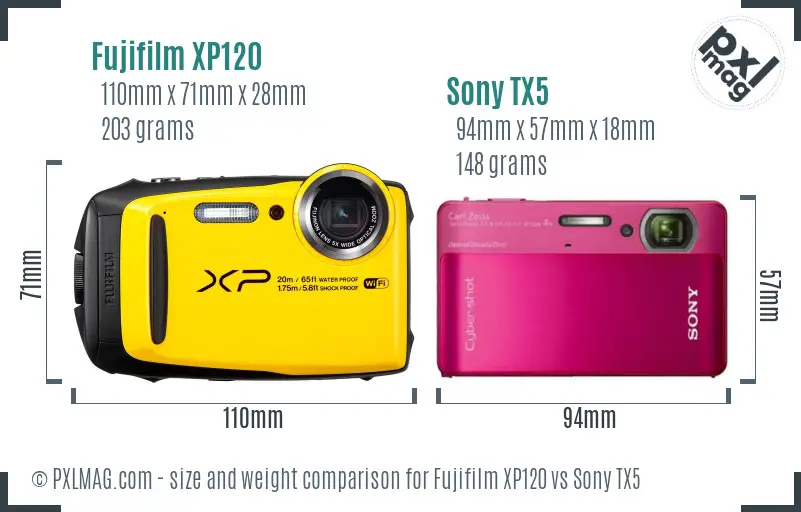 Fujifilm XP120 vs Sony TX5 size comparison