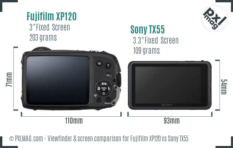 Fujifilm XP120 vs Sony TX55 Screen and Viewfinder comparison
