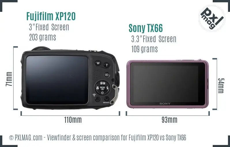 Fujifilm XP120 vs Sony TX66 Screen and Viewfinder comparison