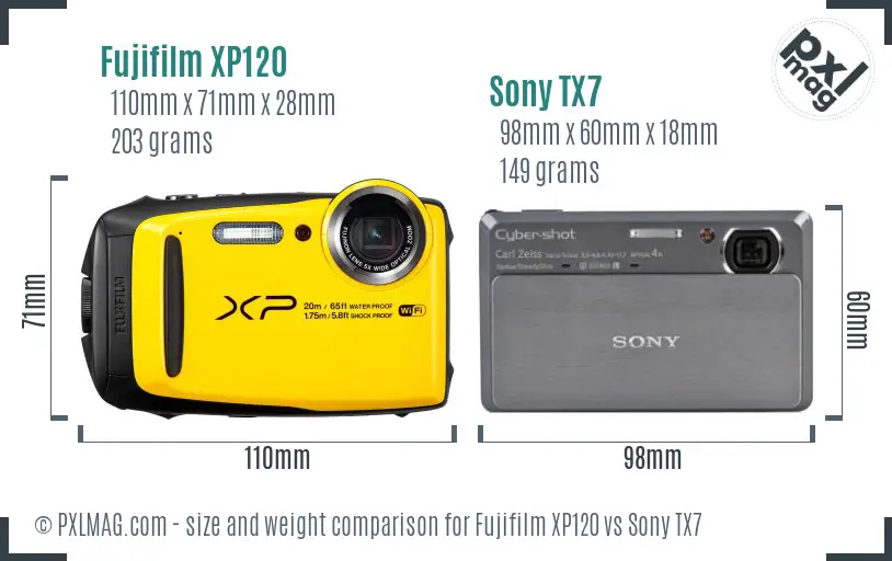 Fujifilm XP120 vs Sony TX7 size comparison Fujifilm XP120 vs Sony TX7 size comparison