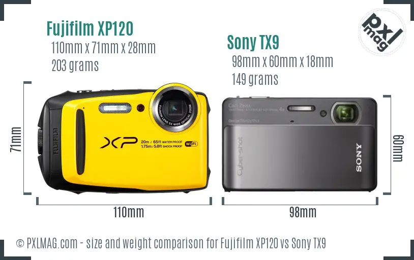 Fujifilm XP120 vs Sony TX9 size comparison