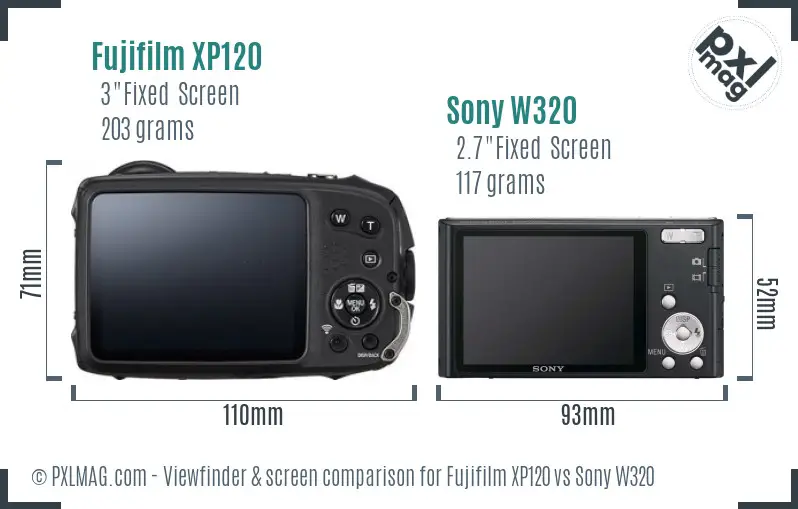 Fujifilm XP120 vs Sony W320 Screen and Viewfinder comparison