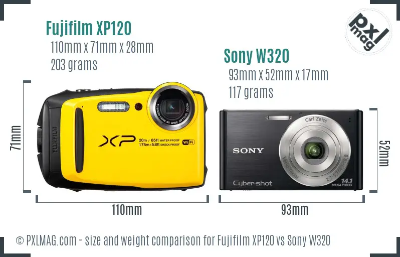 Fujifilm XP120 vs Sony W320 size comparison