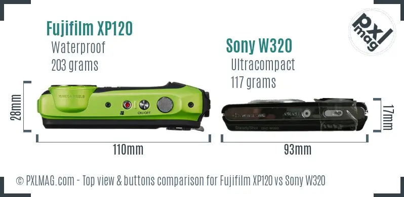Fujifilm XP120 vs Sony W320 top view buttons comparison