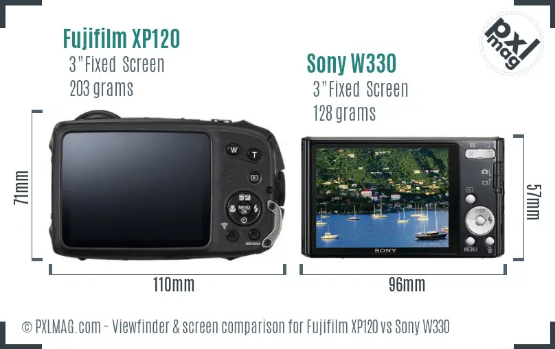 Fujifilm XP120 vs Sony W330 Screen and Viewfinder comparison