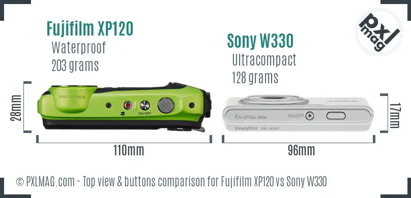 Fujifilm XP120 vs Sony W330 top view buttons comparison