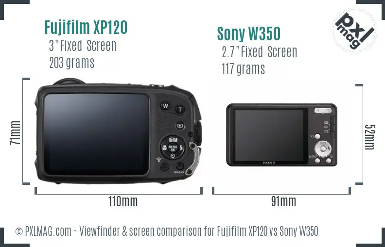 Fujifilm XP120 vs Sony W350 Screen and Viewfinder comparison