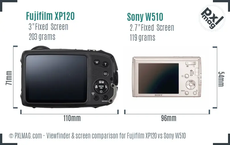 Fujifilm XP120 vs Sony W510 Screen and Viewfinder comparison