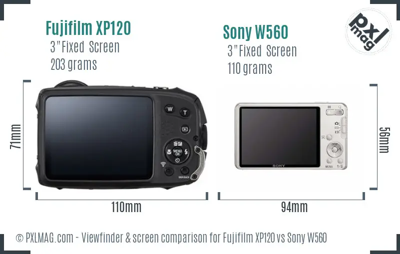 Fujifilm XP120 vs Sony W560 Screen and Viewfinder comparison