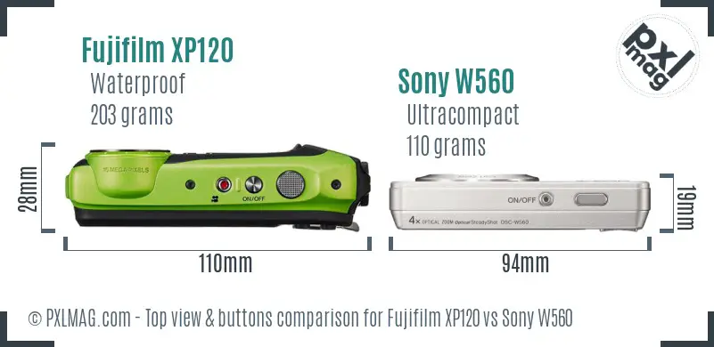 Fujifilm XP120 vs Sony W560 top view buttons comparison