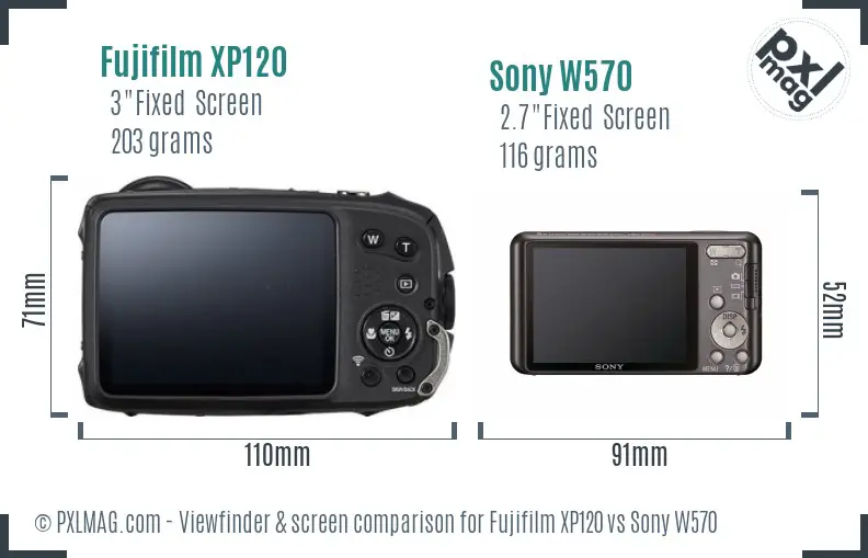 Fujifilm XP120 vs Sony W570 Screen and Viewfinder comparison