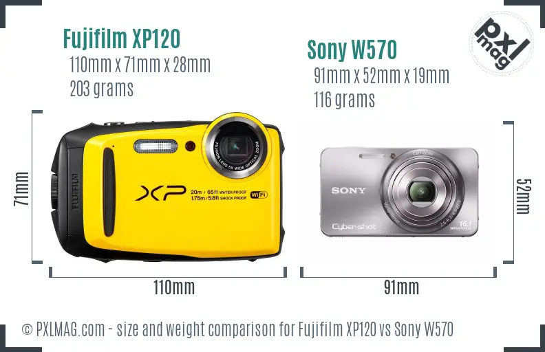 Fujifilm XP120 vs Sony W570 size comparison