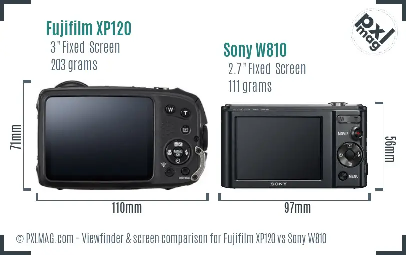 Fujifilm XP120 vs Sony W810 Screen and Viewfinder comparison