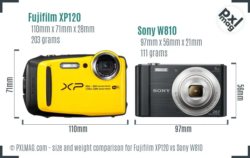 Fujifilm XP120 vs Sony W810 size comparison