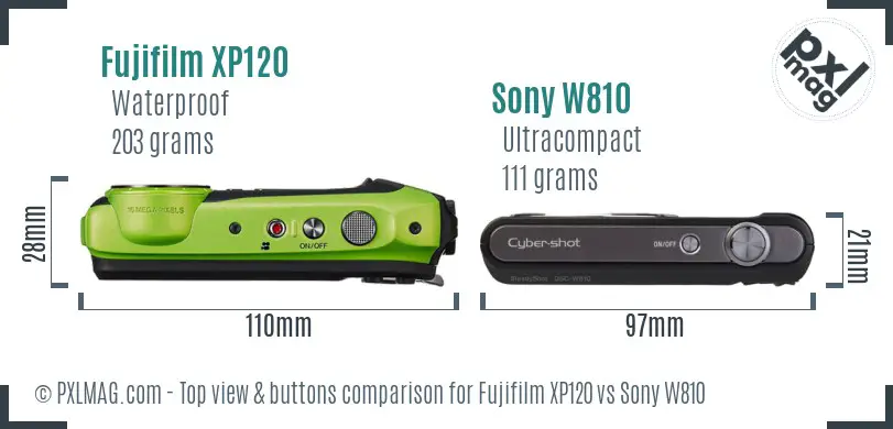 Fujifilm XP120 vs Sony W810 top view buttons comparison