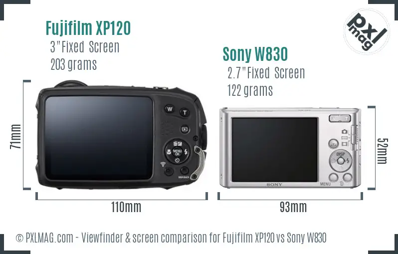 Fujifilm XP120 vs Sony W830 Screen and Viewfinder comparison Fujifilm XP120 vs Sony W830 Screen and Viewfinder comparison