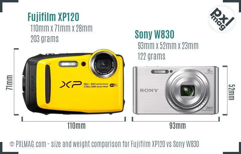 Fujifilm XP120 vs Sony W830 size comparison Fujifilm XP120 vs Sony W830 size comparison