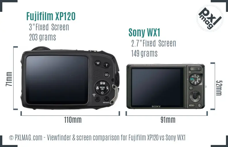 Fujifilm XP120 vs Sony WX1 Screen and Viewfinder comparison