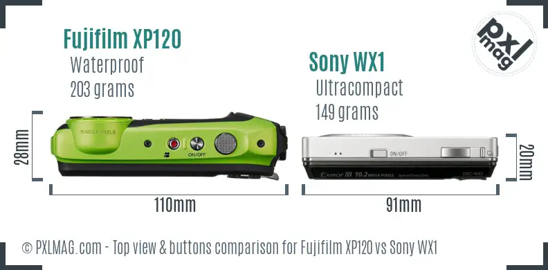 Fujifilm XP120 vs Sony WX1 top view buttons comparison