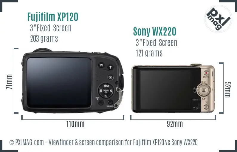 Fujifilm XP120 vs Sony WX220 Screen and Viewfinder comparison