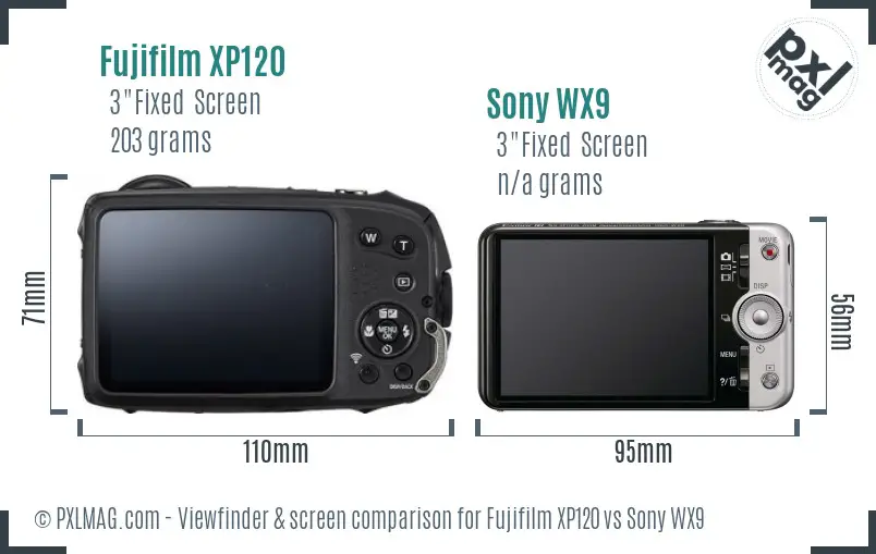 Fujifilm XP120 vs Sony WX9 Screen and Viewfinder comparison