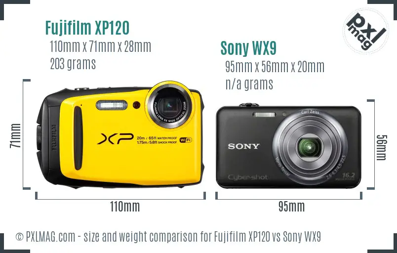 Fujifilm XP120 vs Sony WX9 size comparison