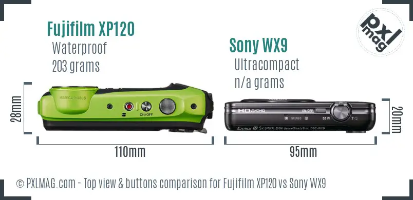Fujifilm XP120 vs Sony WX9 top view buttons comparison
