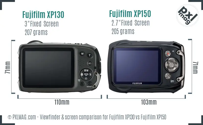 Fujifilm XP130 vs Fujifilm XP150 Screen and Viewfinder comparison