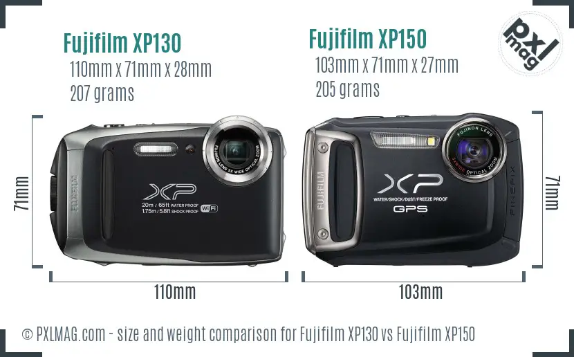 Fujifilm XP130 vs Fujifilm XP150 size comparison
