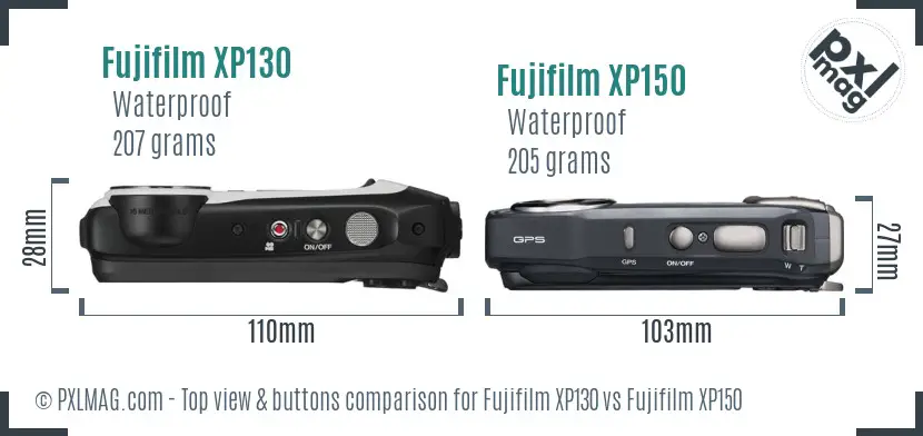 Fujifilm XP130 vs Fujifilm XP150 top view buttons comparison