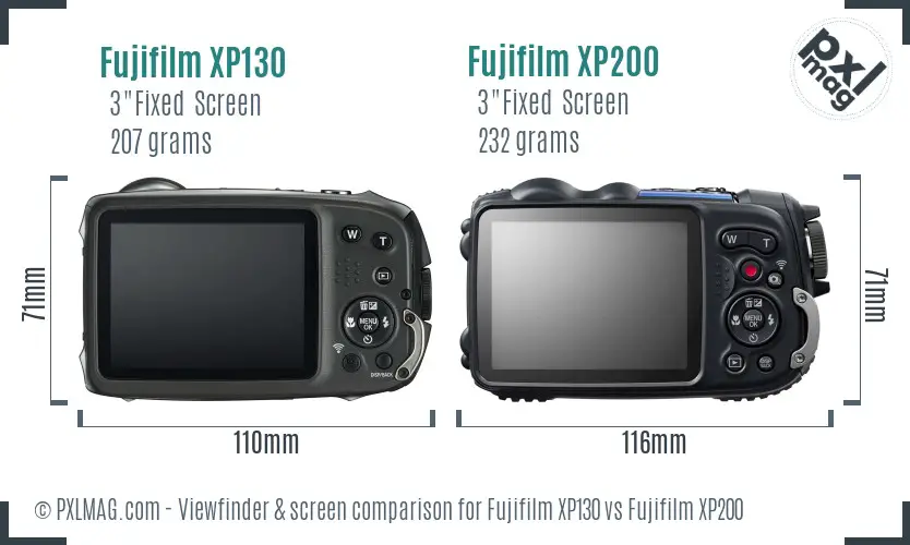Fujifilm XP130 vs Fujifilm XP200 Screen and Viewfinder comparison