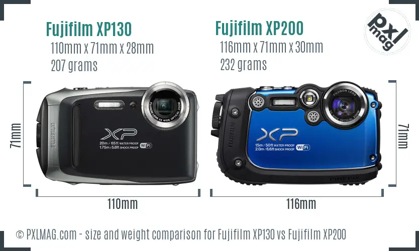 Fujifilm XP130 vs Fujifilm XP200 size comparison