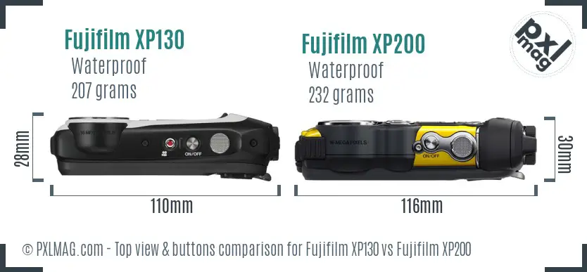 Fujifilm XP130 vs Fujifilm XP200 top view buttons comparison