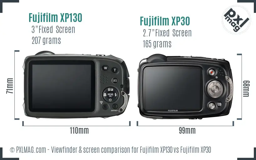 Fujifilm XP130 vs Fujifilm XP30 Screen and Viewfinder comparison