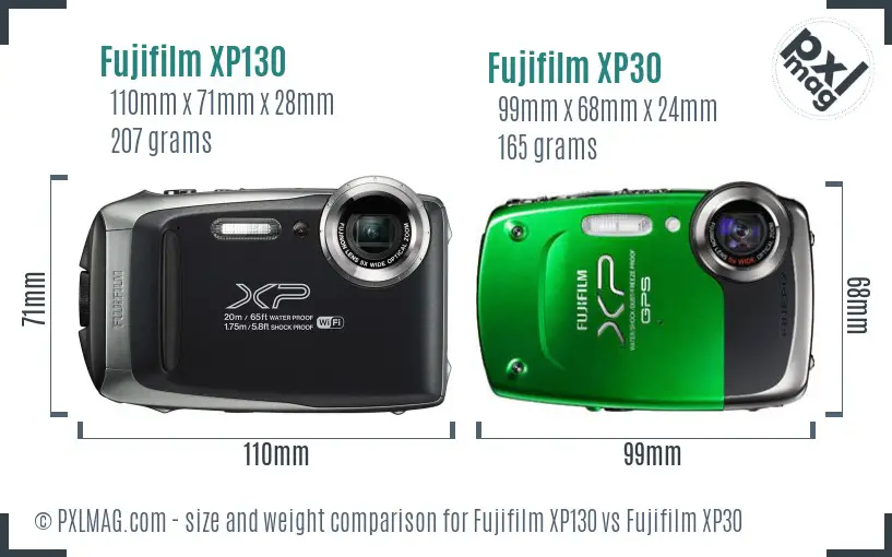 Fujifilm XP130 vs Fujifilm XP30 size comparison