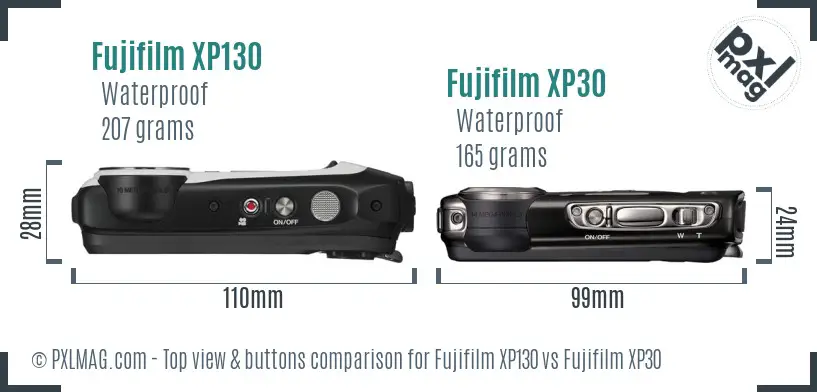 Fujifilm XP130 vs Fujifilm XP30 top view buttons comparison