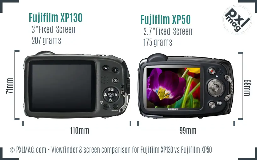 Fujifilm XP130 vs Fujifilm XP50 Screen and Viewfinder comparison