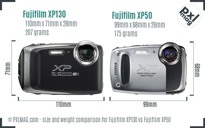 Fujifilm XP130 vs Fujifilm XP50 size comparison