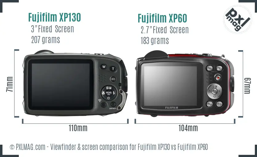 Fujifilm XP130 vs Fujifilm XP60 Screen and Viewfinder comparison