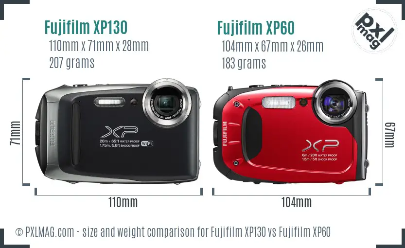 Fujifilm XP130 vs Fujifilm XP60 size comparison