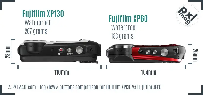 Fujifilm XP130 vs Fujifilm XP60 top view buttons comparison