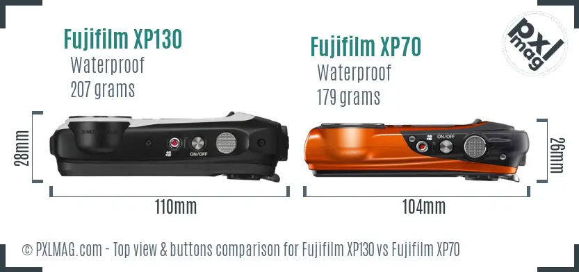 Fujifilm XP130 vs Fujifilm XP70 top view buttons comparison