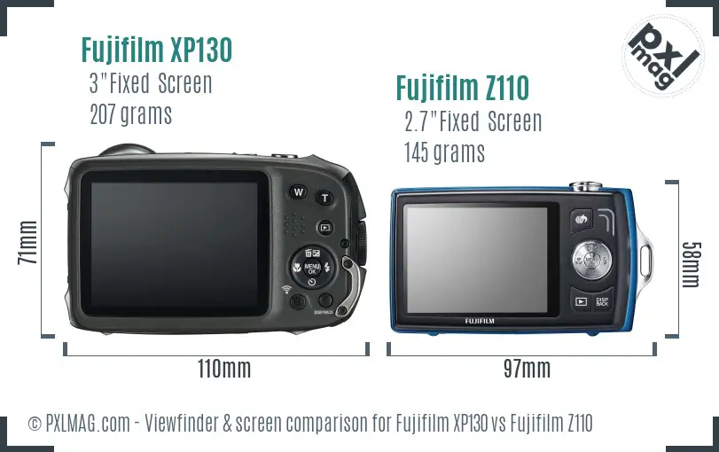 Fujifilm XP130 vs Fujifilm Z110 Screen and Viewfinder comparison