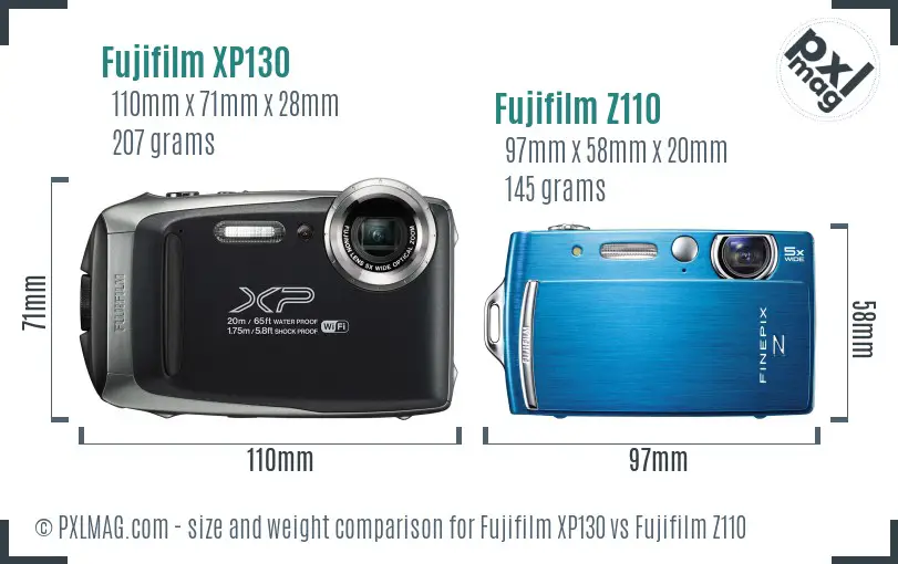 Fujifilm XP130 vs Fujifilm Z110 size comparison