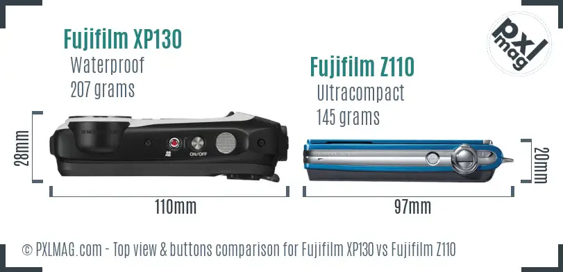 Fujifilm XP130 vs Fujifilm Z110 top view buttons comparison